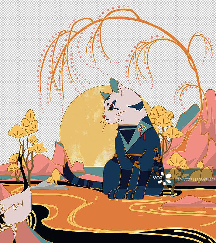 山水猫月亮图片素材