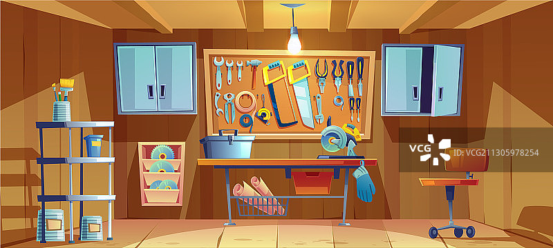 带维修工具的车库内部图片素材