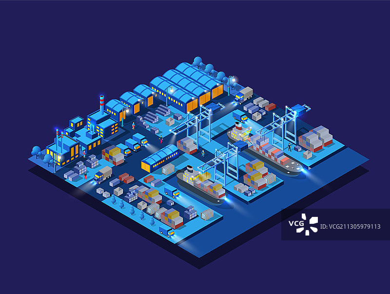 未来城市3D霓虹灯光夜景图片素材