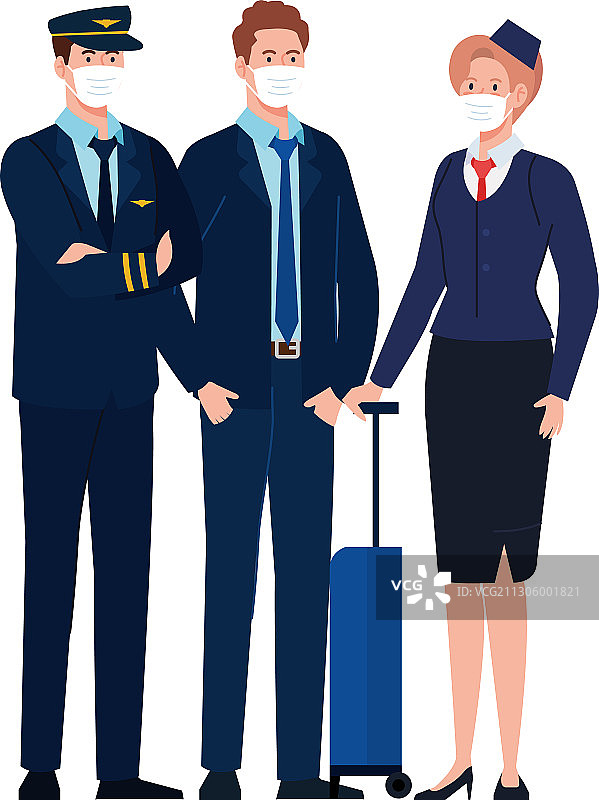 女乘务员和男飞行员、男商人图片素材