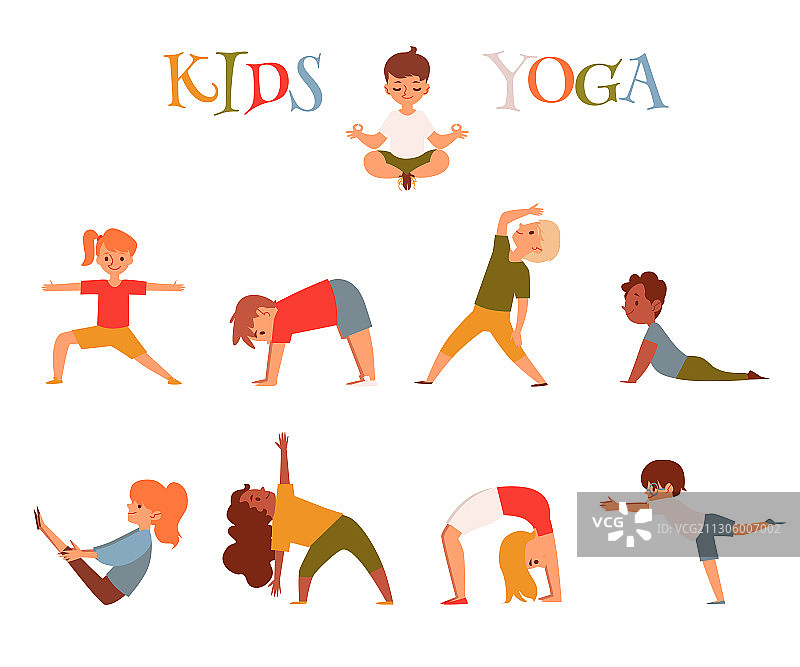 瑜伽姿势儿童卡通合集图片素材