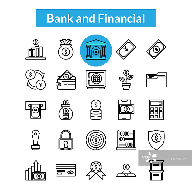 银行金融轮廓图标合集图片素材