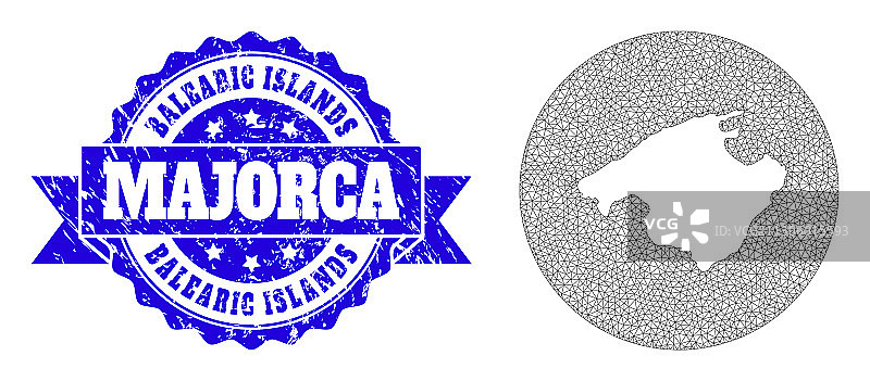 马略卡岛2.5D圆形镂空网格地图图片素材