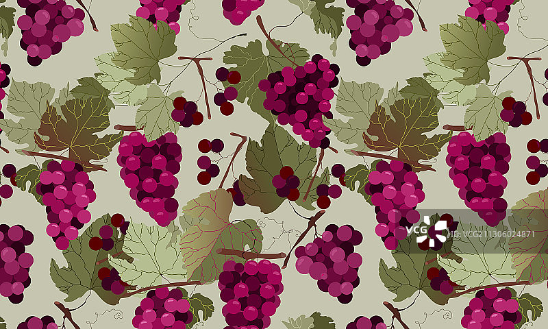 手绘红葡萄无缝图案设计图片素材