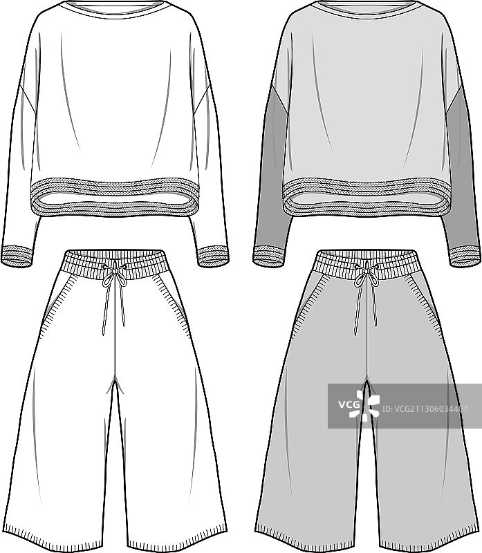 时尚毛衣套装扁平款式草图模板图片素材