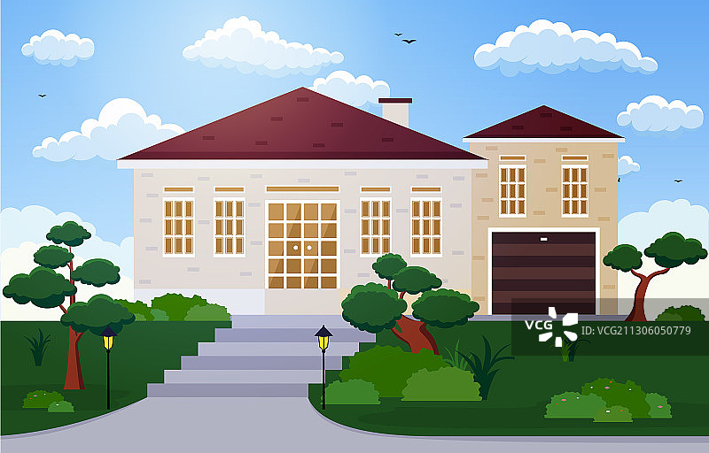 美丽现代住宅的外部庭院图片素材