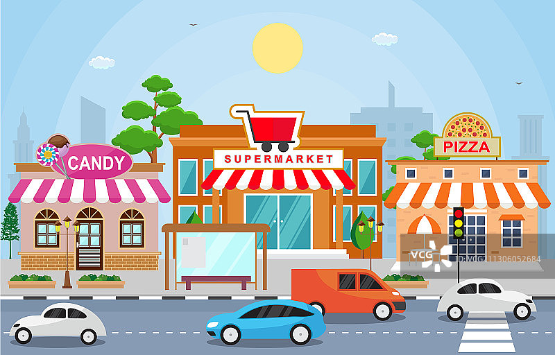 城镇街景小店铺图片素材