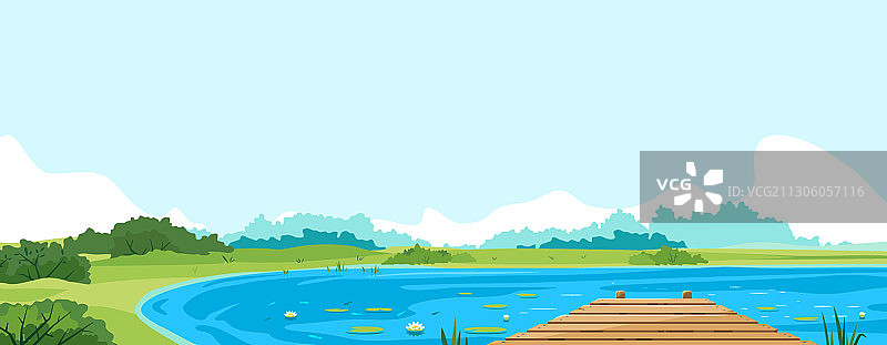 木制湖泊码头自然景观图片素材