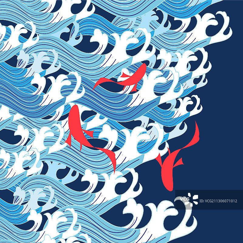 美丽的海浪和红色鱼背景图片素材