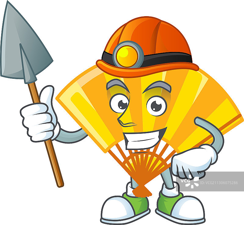 矿工与中国风折扇卡通形象图片素材