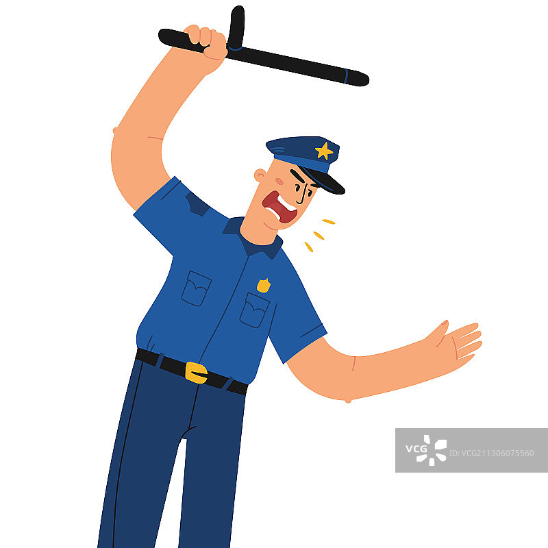 使用警棍的制服警察扁平设计图片素材