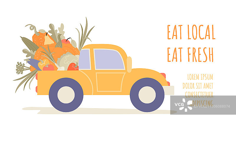 带有黄色汽车的本地食品banner模板图片素材