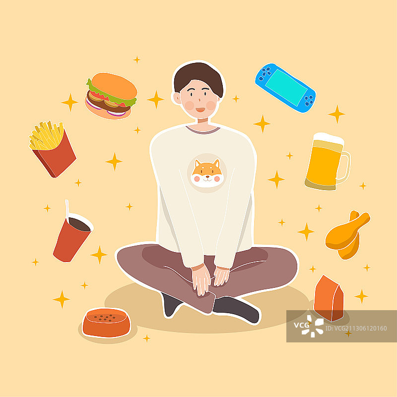 被食物围绕的单身男子光棍节插画海报图片素材