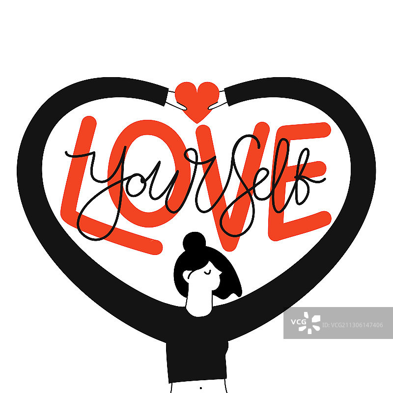 拿着红色物品的黑白卡通女人图片素材