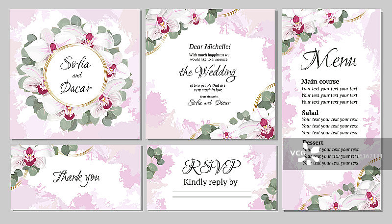 粉色皇家婚礼邀请花卉模板图片素材