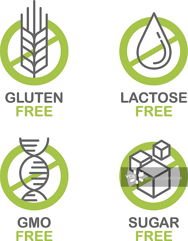 无糖无麸质无乳糖无转基因食品套装图片素材