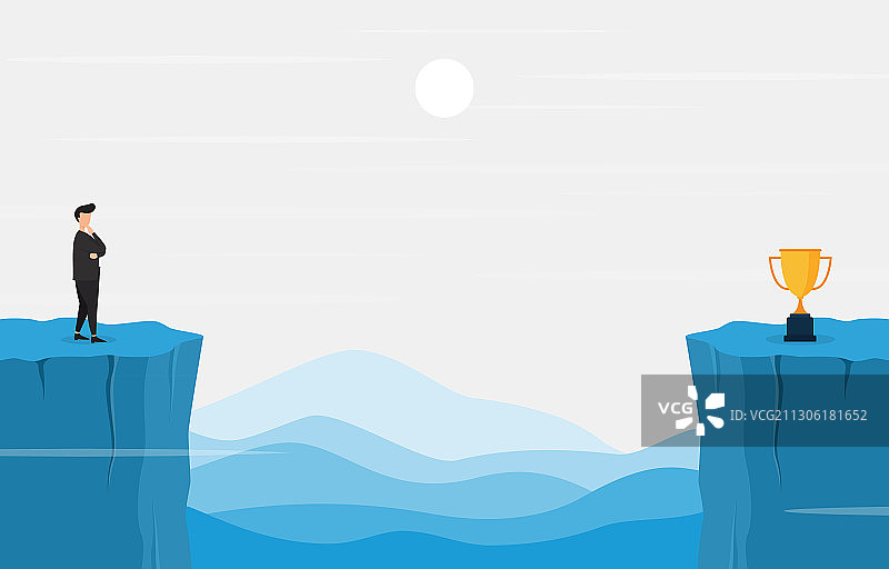 悬崖上的商人思考如何达到目标图片素材