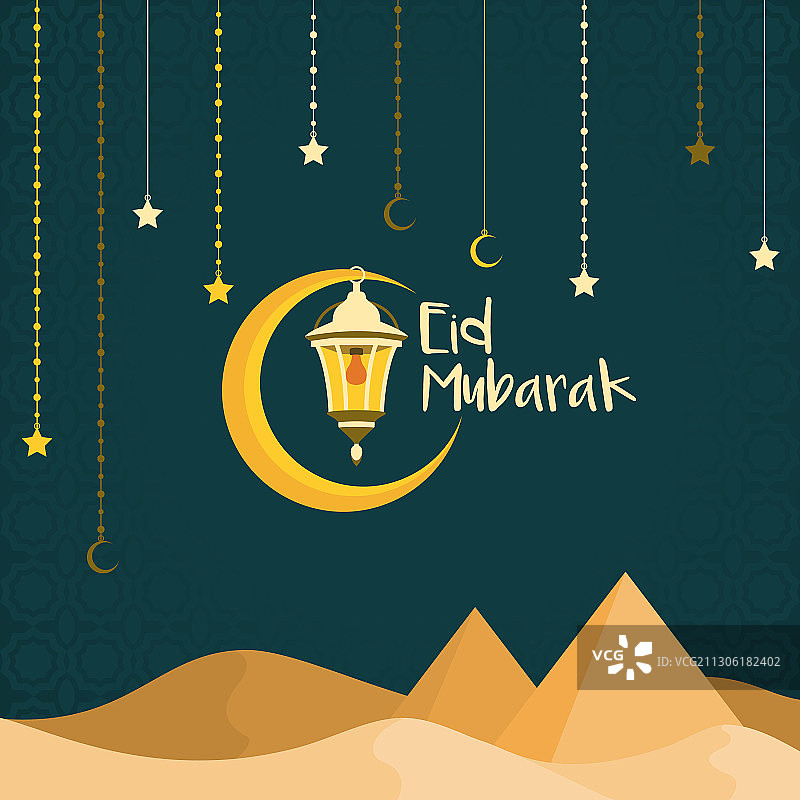 沙漠金字塔月亮灯笼伊斯兰节日图片素材