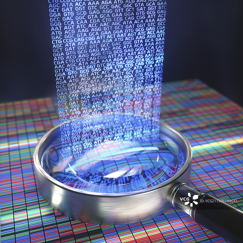 DNA测序与放大镜插图图片素材