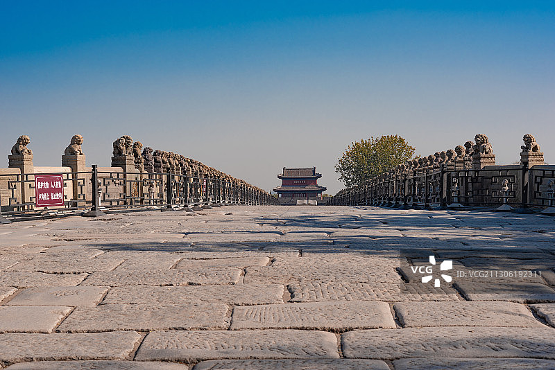 卢沟桥上看宛平城西城门门楼图片素材