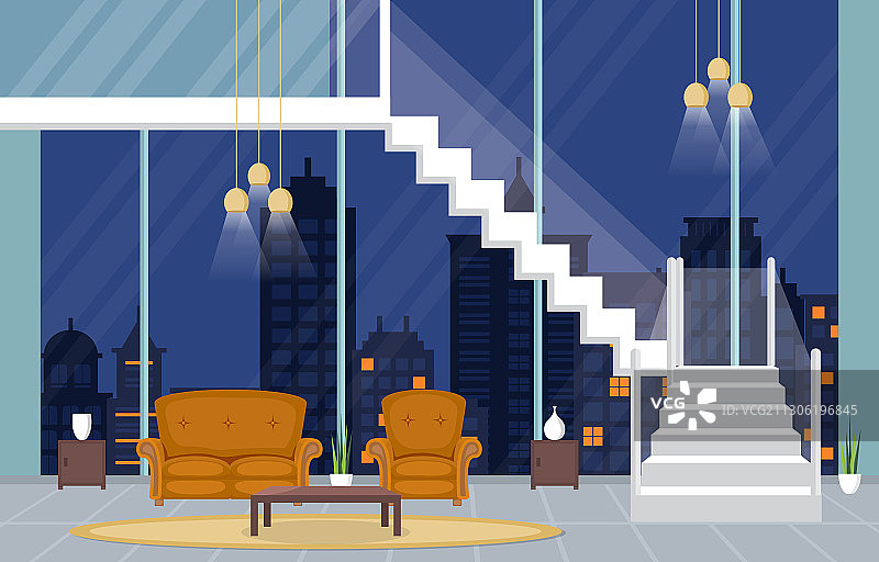 豪华顶层公寓客厅图片素材