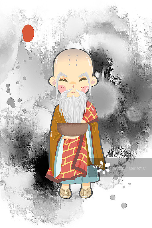 中国风可爱古代男性老和尚插画图片素材