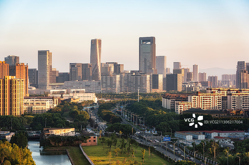 宁波东部新城日落图片素材