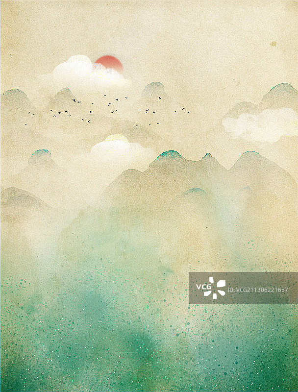 仿古山水画背景广告图片图片素材