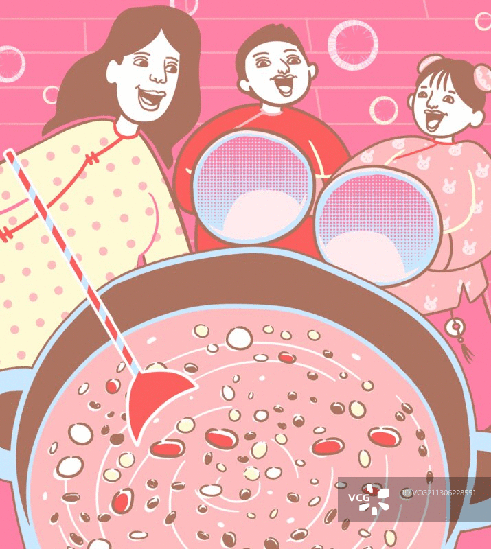方粉红少女系年俗动图-腊八粥图片素材