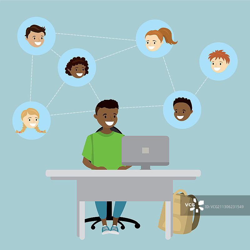 卡通非裔美国人青少年男孩对话图片素材