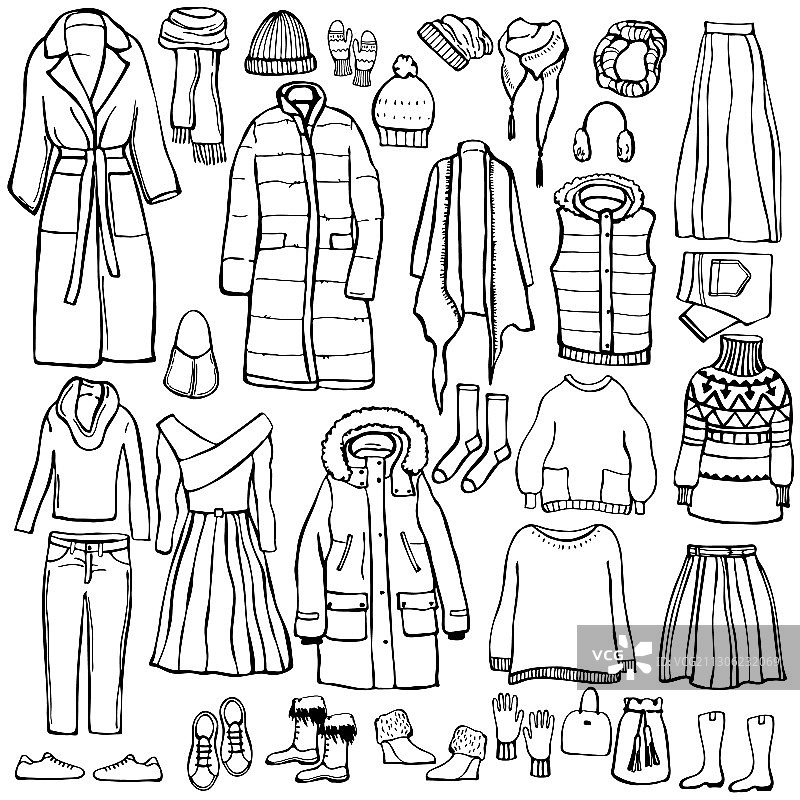 冬季手绘女装时尚图片素材
