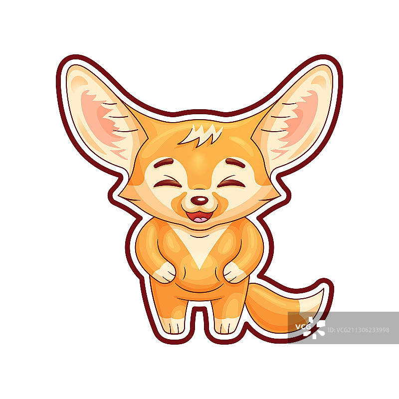 可爱的笑眯眯的耳廓狐，爪子放在肚子上图片素材
