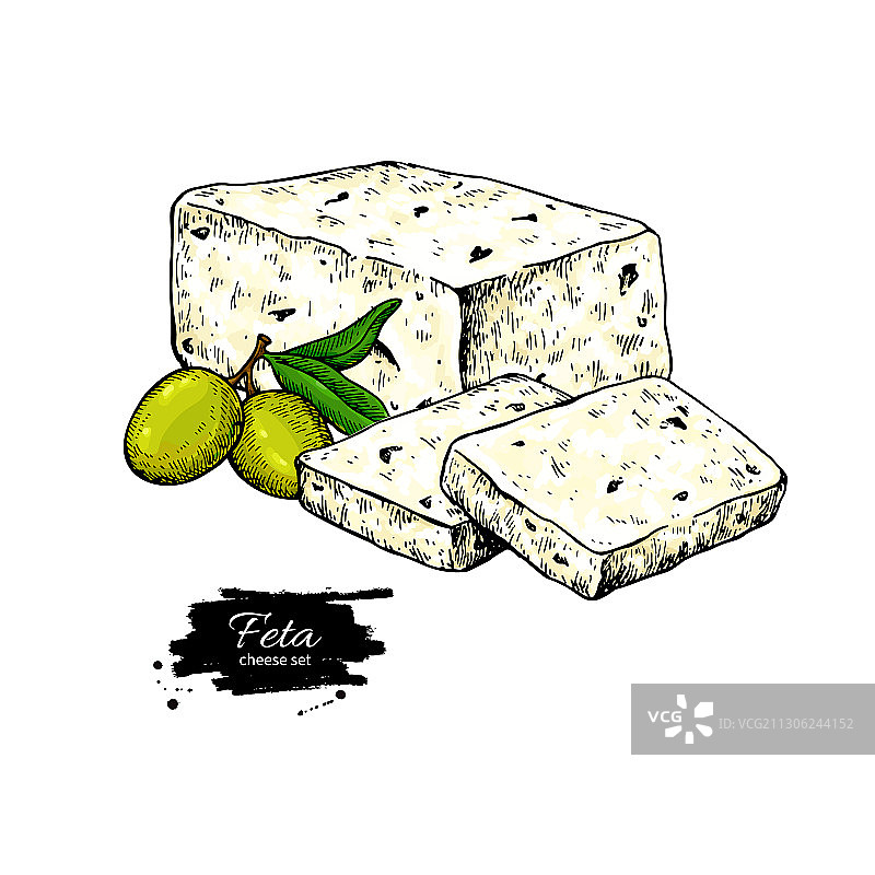 手绘希腊菲达奶酪图片素材