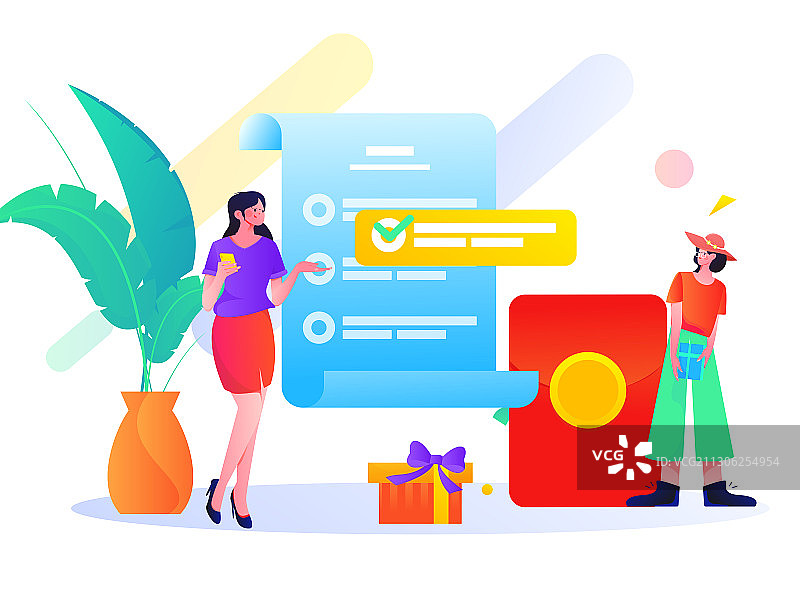 邀请好友进行问卷调查获得红包人物互联网背景矢量插画图片素材