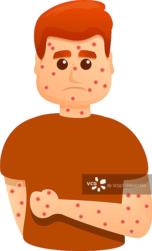 患有水痘的悲伤男孩卡通图标图片素材