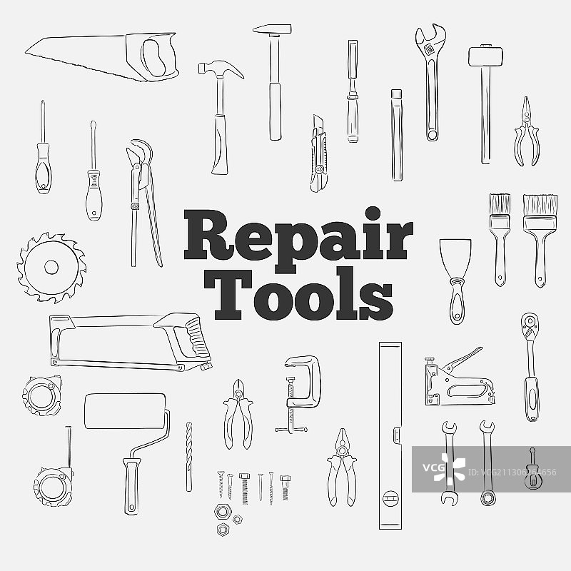 卡通风格维修工具图标合集图片素材