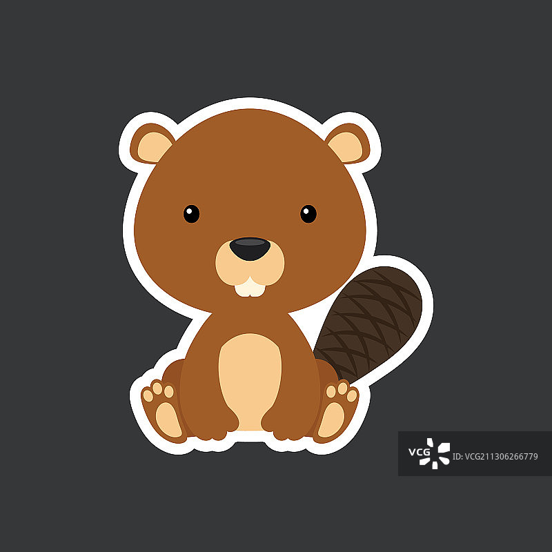 可爱小海狸坐姿贴纸图片素材