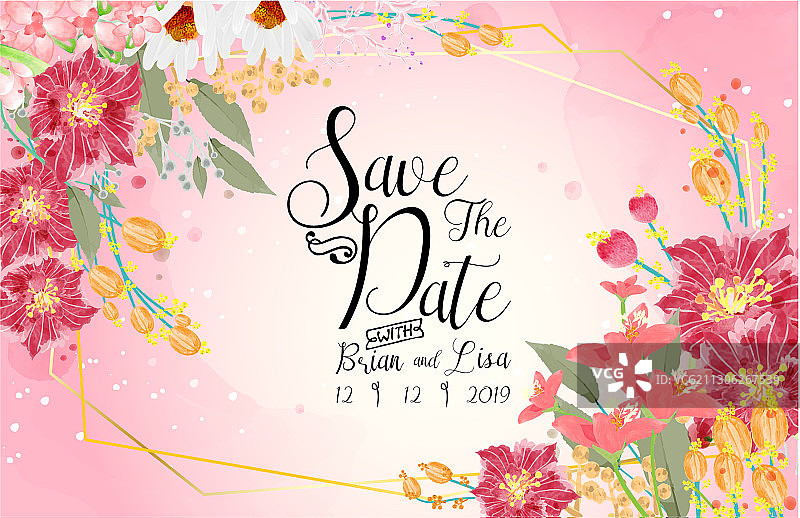 水彩风格的甜蜜婚礼花卉卡片图片素材