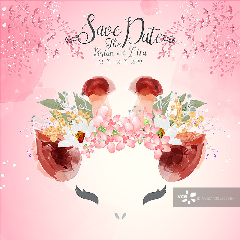 水彩风格的甜蜜婚礼花卉卡片图片素材