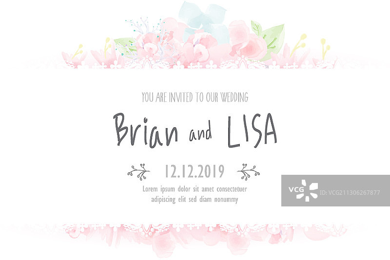 水彩风格的复古花卉婚礼卡片图片素材