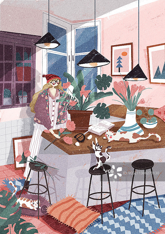 女孩插花图片素材