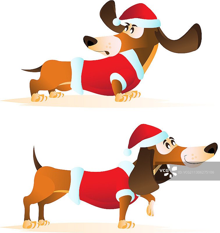 戴圣诞帽的卡通棕色腊肠犬图片素材
