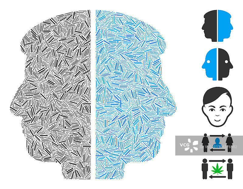 线条拼贴双面人图标图片素材