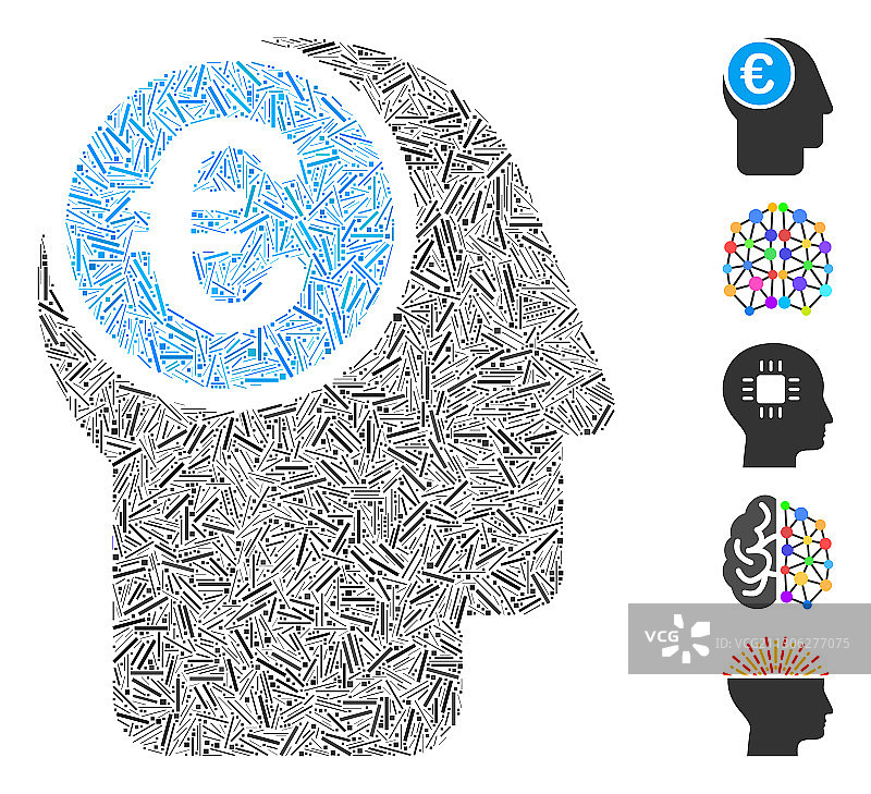 达世币拼贴欧元思考图标图片素材