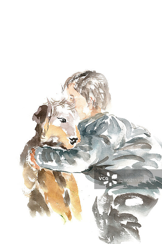 拥抱小羊的男孩图片素材