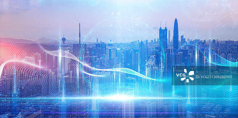 广东省深圳市罗湖区城市天际线科技展板图片素材
