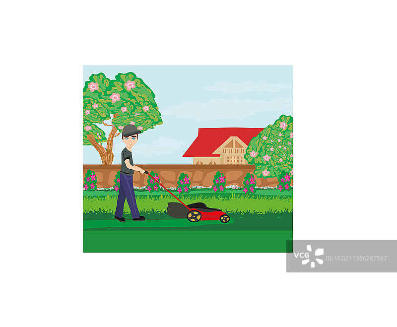在花园里除草的男人图片素材