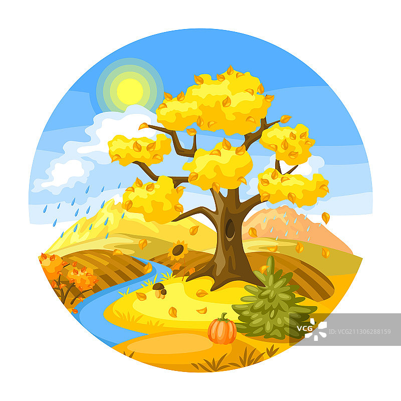 秋季树木山丘景色图片素材