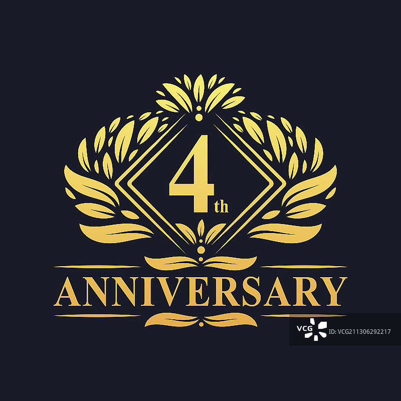 4周年纪念logo奢华金色花卉图片素材