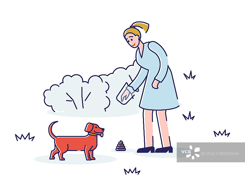 女孩在公园清理宠物粪便图片素材